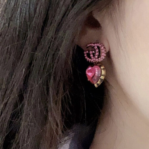 High Quality Luxury Gucci Color Diamond Double G Heart Stud Earrings product detail
