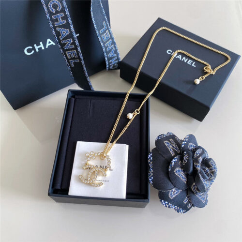 High Quality Luxury Chanel Full Diamond Half Ring Double C Necklace alternate view