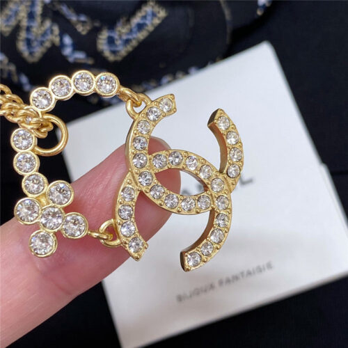 High Quality Luxury Chanel Full Diamond Half Ring Double C Necklace product detail
