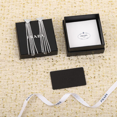 High Quality Luxury Prada Triangle Brand Full Diamond Earrings