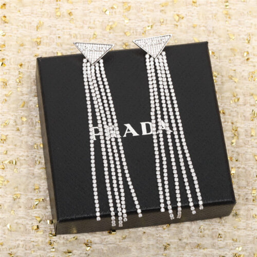 High Quality Luxury Prada Triangle Brand Full Diamond Earrings alternate view