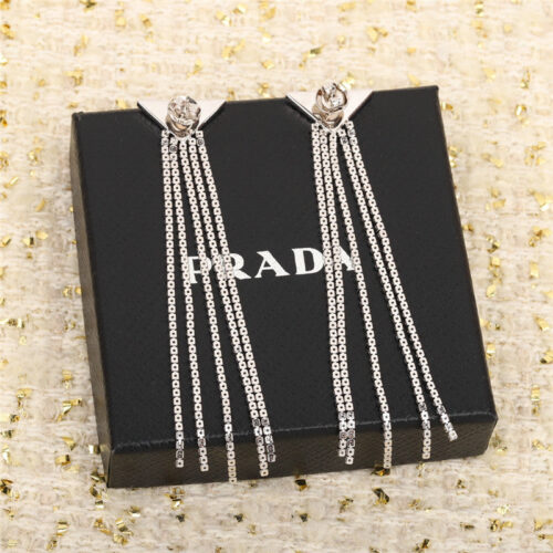 High Quality Luxury Prada Triangle Brand Full Diamond Earrings product detail