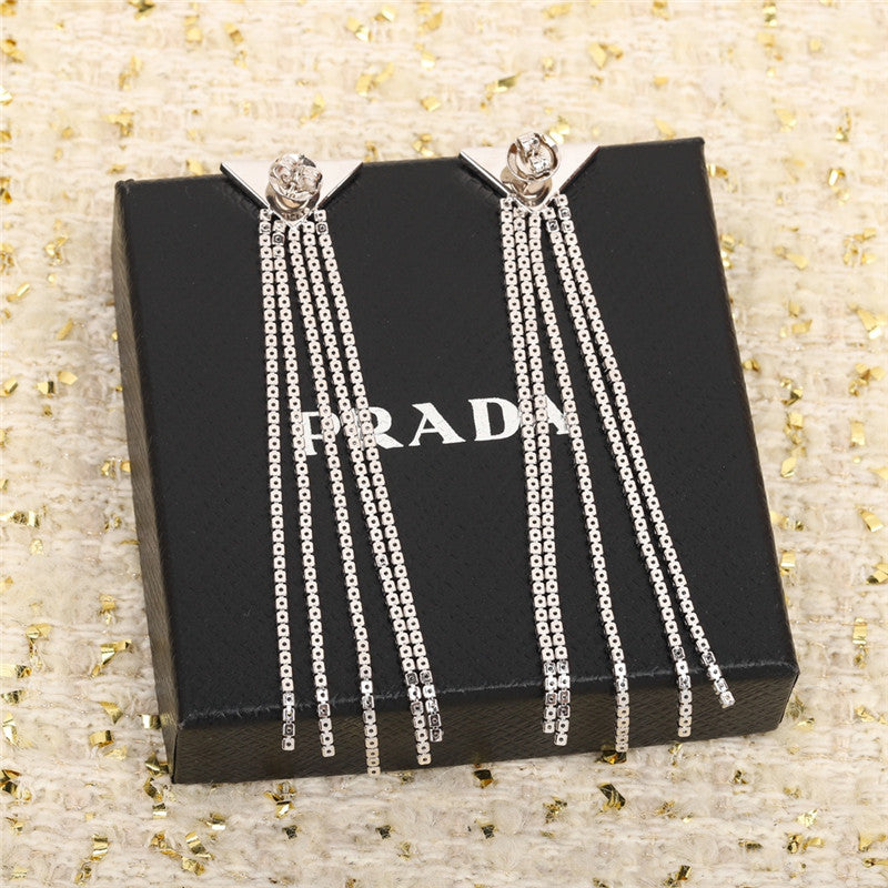 High Quality Luxury Prada Triangle Brand Full Diamond Earrings product detail