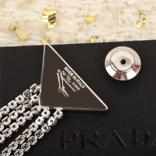 High Quality Luxury Prada Triangle Brand Full Diamond Earrings product detail