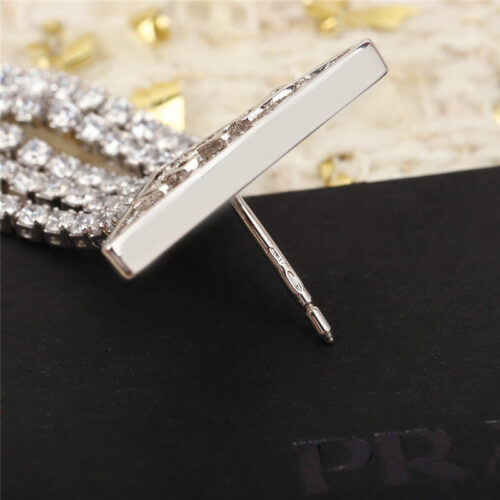 High Quality Luxury Prada Triangle Brand Full Diamond Earrings product detail
