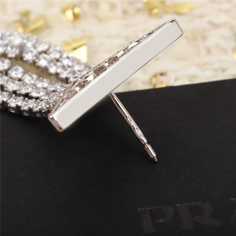High Quality Luxury Prada Triangle Brand Full Diamond Earrings product detail