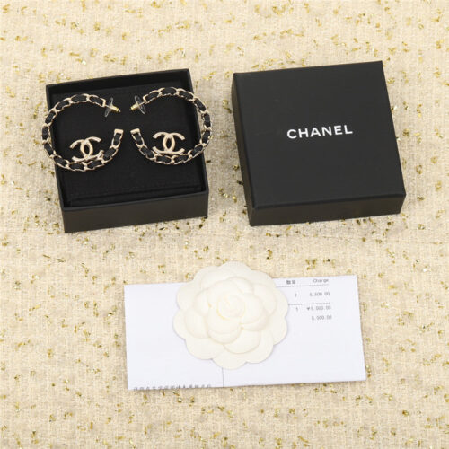 High Quality Luxury Chanel Leather Double C Earrings