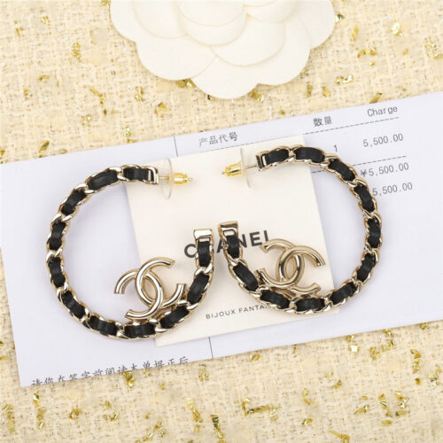 High Quality Luxury Chanel Leather Double C Earrings alternate view