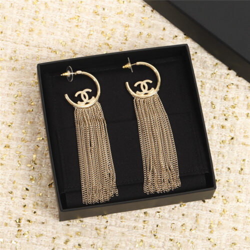 High Quality Luxury Chanel L Tassel Double C Earrings alternate view