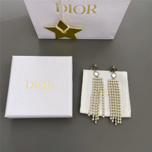 High Quality Luxury Dior Mirror Multi Tassel Pearl Earrings