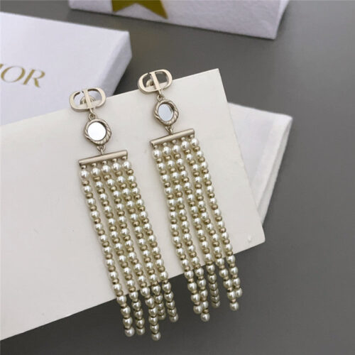High Quality Luxury Dior Mirror Multi Tassel Pearl Earrings alternate view