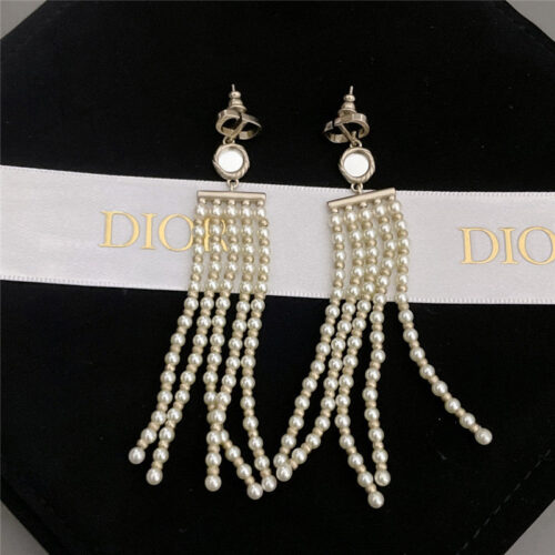 High Quality Luxury Dior Mirror Multi Tassel Pearl Earrings product detail