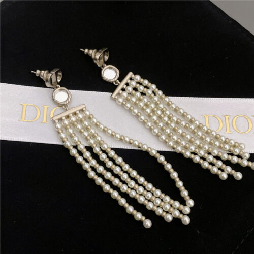 High Quality Luxury Dior Mirror Multi Tassel Pearl Earrings product detail