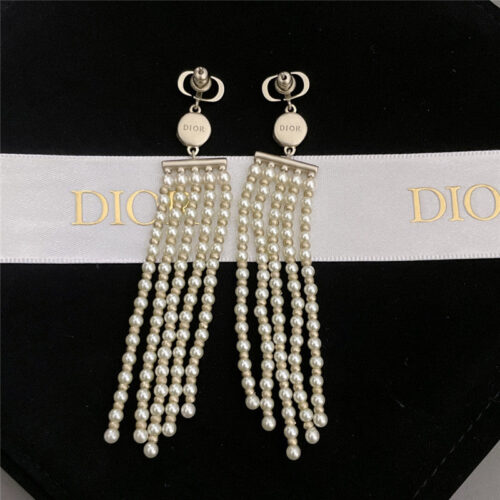 High Quality Luxury Dior Mirror Multi Tassel Pearl Earrings product detail