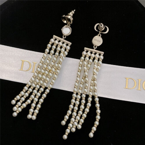 High Quality Luxury Dior Mirror Multi Tassel Pearl Earrings product detail