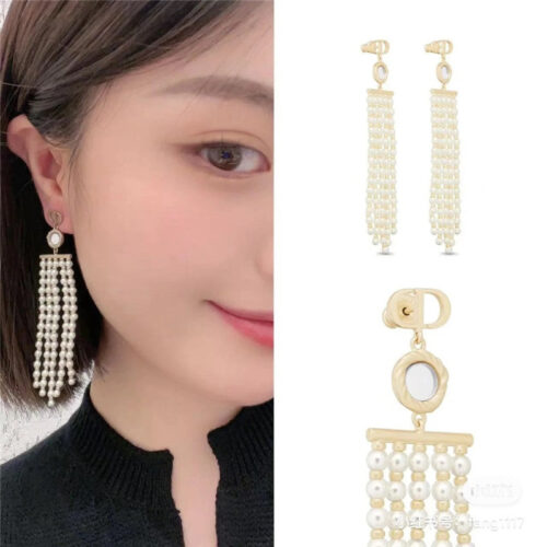 High Quality Luxury Dior Mirror Multi Tassel Pearl Earrings product detail