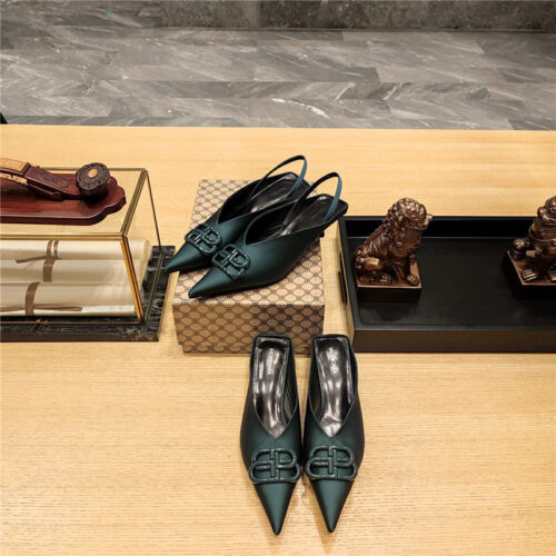 High Quality Luxury Balenciaga Double B Buckle Cat Heel Mules Slippers – Style 83587 product detail