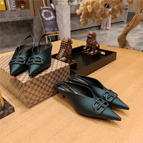 High Quality Luxury Balenciaga Double B Buckle Cat Heel Mules Slippers – Style 83587 alternate view