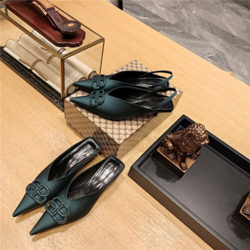 High Quality Luxury Balenciaga Double B Buckle Cat Heel Mules Slippers – Style 83587 product detail