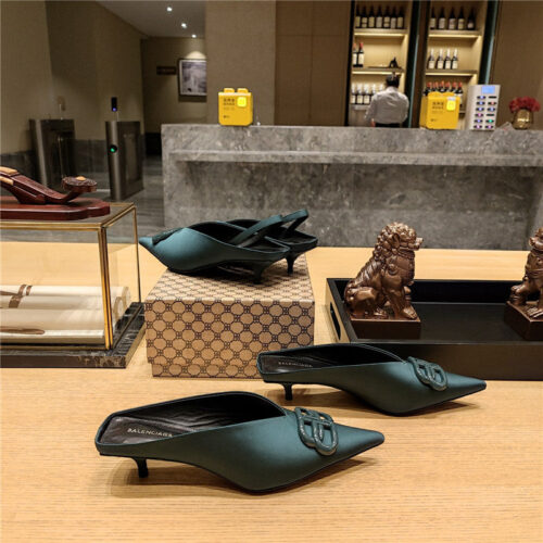 High Quality Luxury Balenciaga Double B Buckle Cat Heel Mules Slippers – Style 83587 product detail