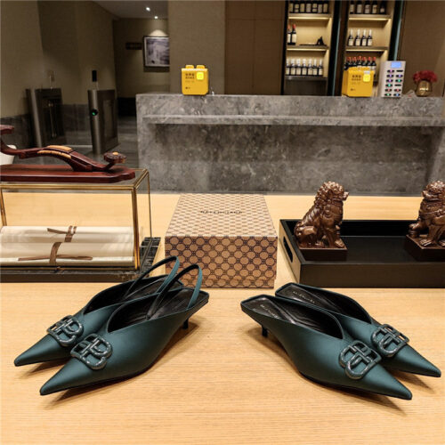 High Quality Luxury Balenciaga Double B Buckle Cat Heel Mules Slippers – Style 83587 product detail