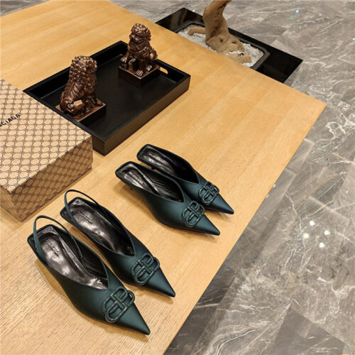 High Quality Luxury Balenciaga Double B Buckle Cat Heel Mules Slippers – Style 83587