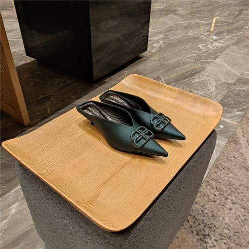 High Quality Luxury Balenciaga Double B Buckle Cat Heel Mules Slippers – Style 83587 product detail