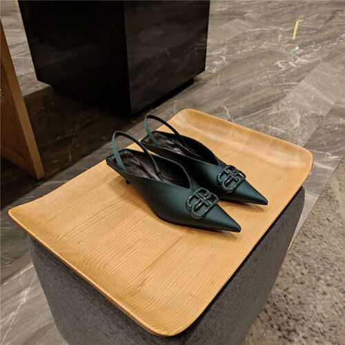 High Quality Luxury Balenciaga Double B Buckle Cat Heel Mules Slippers – Style 83587 product detail
