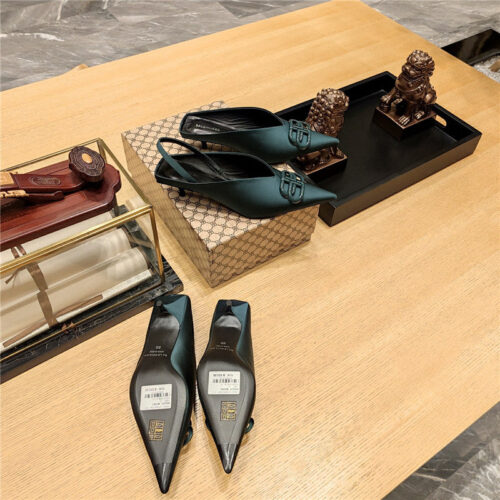 High Quality Luxury Balenciaga Double B Buckle Cat Heel Mules Slippers – Style 83587 product detail