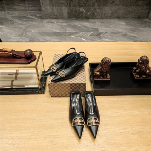High Quality Luxury Balenciaga Double B Buckle Cat Heel Mules Slippers product detail