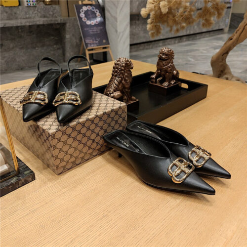 High Quality Luxury Balenciaga Double B Buckle Cat Heel Mules Slippers alternate view