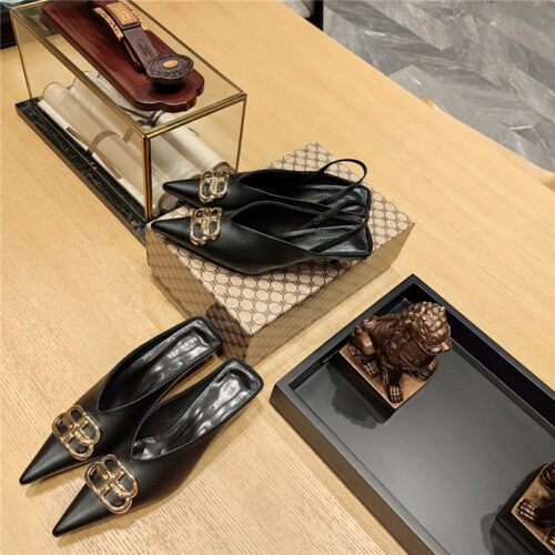 High Quality Luxury Balenciaga Double B Buckle Cat Heel Mules Slippers product detail