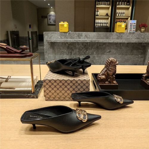 High Quality Luxury Balenciaga Double B Buckle Cat Heel Mules Slippers product detail