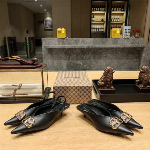 High Quality Luxury Balenciaga Double B Buckle Cat Heel Mules Slippers product detail
