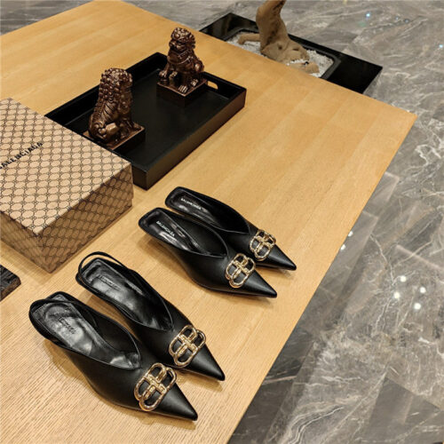 High Quality Luxury Balenciaga Double B Buckle Cat Heel Mules Slippers