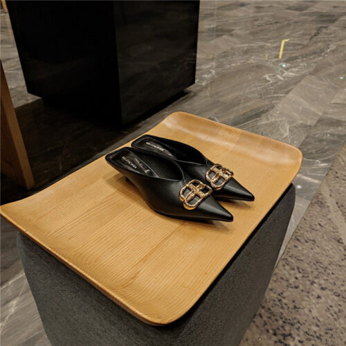 High Quality Luxury Balenciaga Double B Buckle Cat Heel Mules Slippers product detail