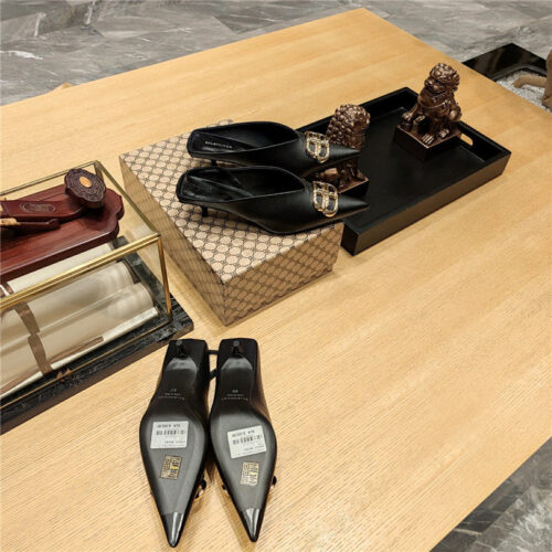 High Quality Luxury Balenciaga Double B Buckle Cat Heel Mules Slippers product detail
