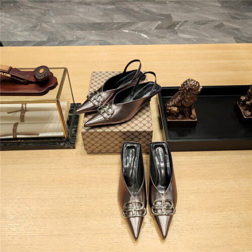 High Quality Luxury Balenciaga Double B Buckle Cat Heel Mules Slippers – Style 80195 product detail