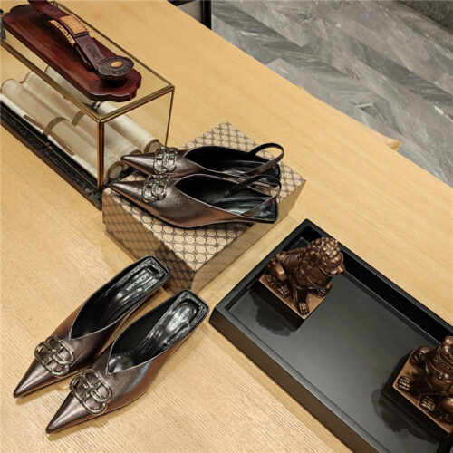 High Quality Luxury Balenciaga Double B Buckle Cat Heel Mules Slippers – Style 80195 product detail