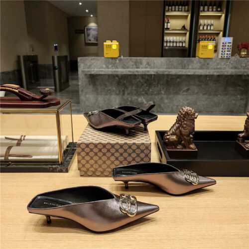 High Quality Luxury Balenciaga Double B Buckle Cat Heel Mules Slippers – Style 80195 product detail