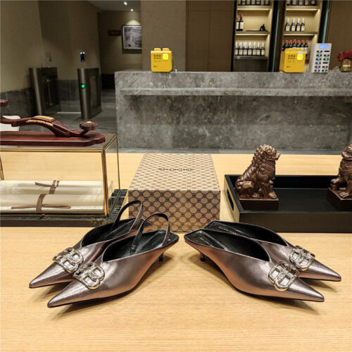 High Quality Luxury Balenciaga Double B Buckle Cat Heel Mules Slippers – Style 80195 product detail