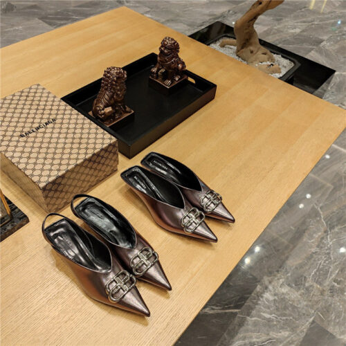 High Quality Luxury Balenciaga Double B Buckle Cat Heel Mules Slippers – Style 80195