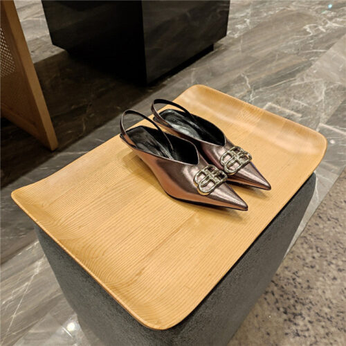 High Quality Luxury Balenciaga Double B Buckle Cat Heel Mules Slippers – Style 80195 product detail