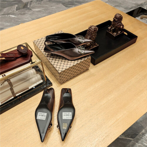 High Quality Luxury Balenciaga Double B Buckle Cat Heel Mules Slippers – Style 80195 product detail