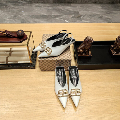 High Quality Luxury Balenciaga Double B Buckle Cat Heel Mules Slippers – Style 11267 product detail