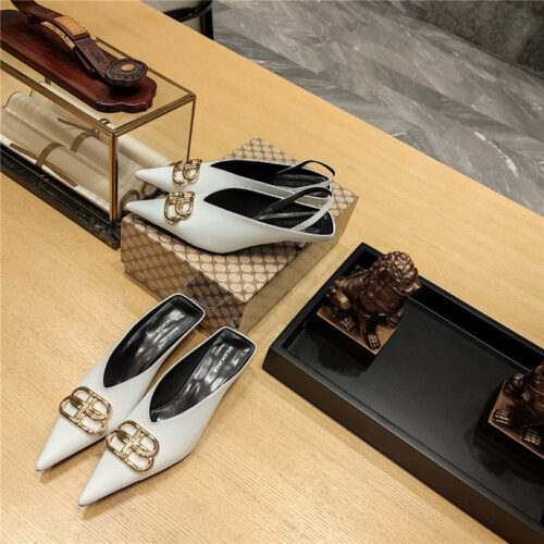 High Quality Luxury Balenciaga Double B Buckle Cat Heel Mules Slippers – Style 11267 alternate view