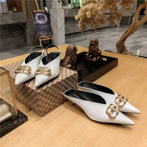 High Quality Luxury Balenciaga Double B Buckle Cat Heel Mules Slippers – Style 11267 product detail
