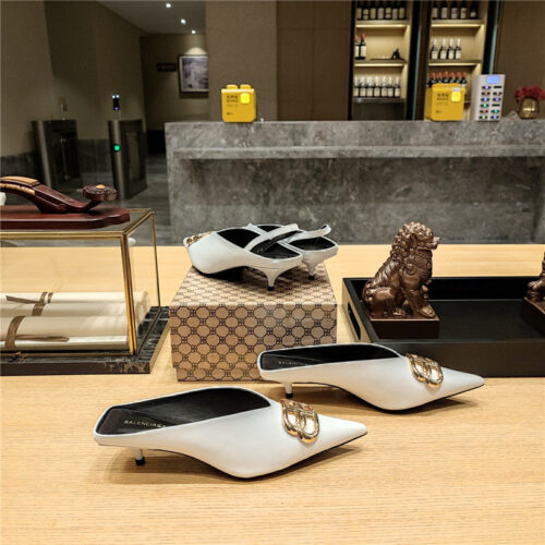 High Quality Luxury Balenciaga Double B Buckle Cat Heel Mules Slippers – Style 11267 product detail