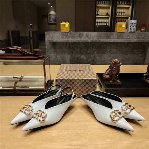 High Quality Luxury Balenciaga Double B Buckle Cat Heel Mules Slippers – Style 11267 product detail
