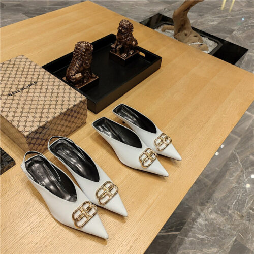 High Quality Luxury Balenciaga Double B Buckle Cat Heel Mules Slippers – Style 11267